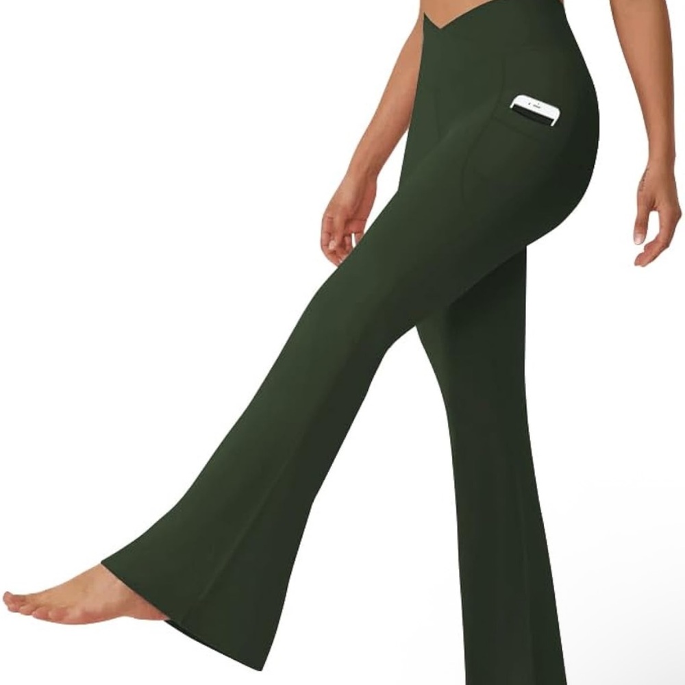 Green Flare Leggings Yoga Pants
